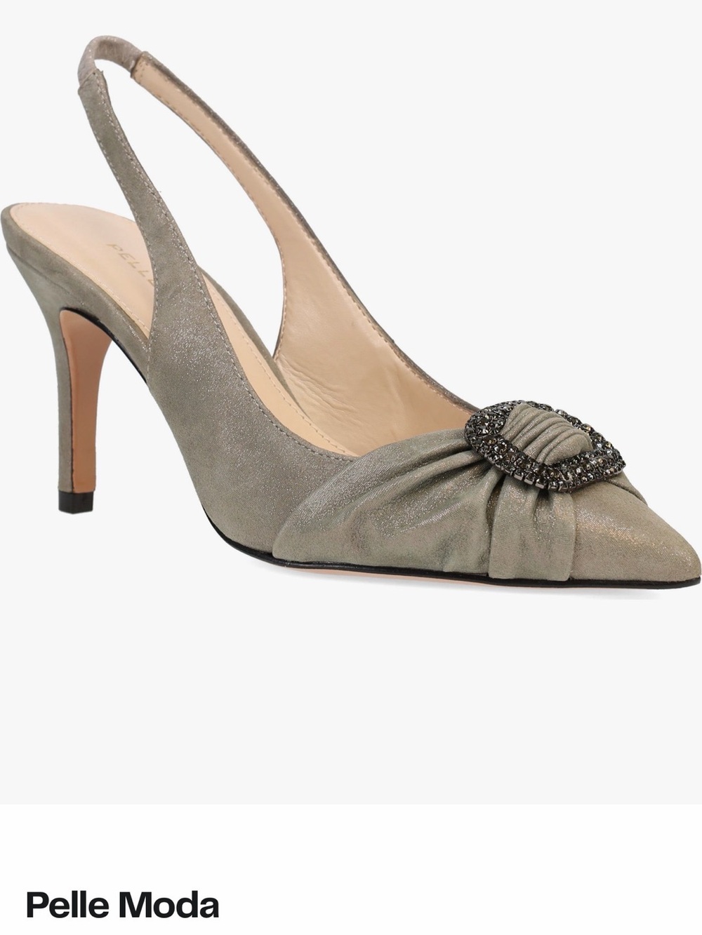 Pelle Moda Olive Slingback Pointed Toe Pump with Jeweled Buckle